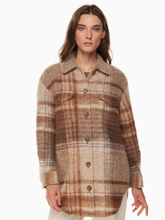 Aritzia wilfred Ganna Jackets & Blazers - Aritzia Wilfred Ganna Brown and Cream Plaid Teddy Shacket Size M 75% Wool Laine